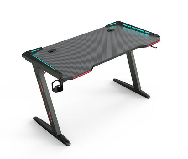 Gaming Desk Home Office Computer Desk - Carbon Fiber - LED Racer Table