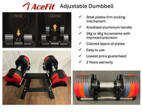 Premium Adjustable Dumbbell 2kg/4Kg Increments 20-36Kg